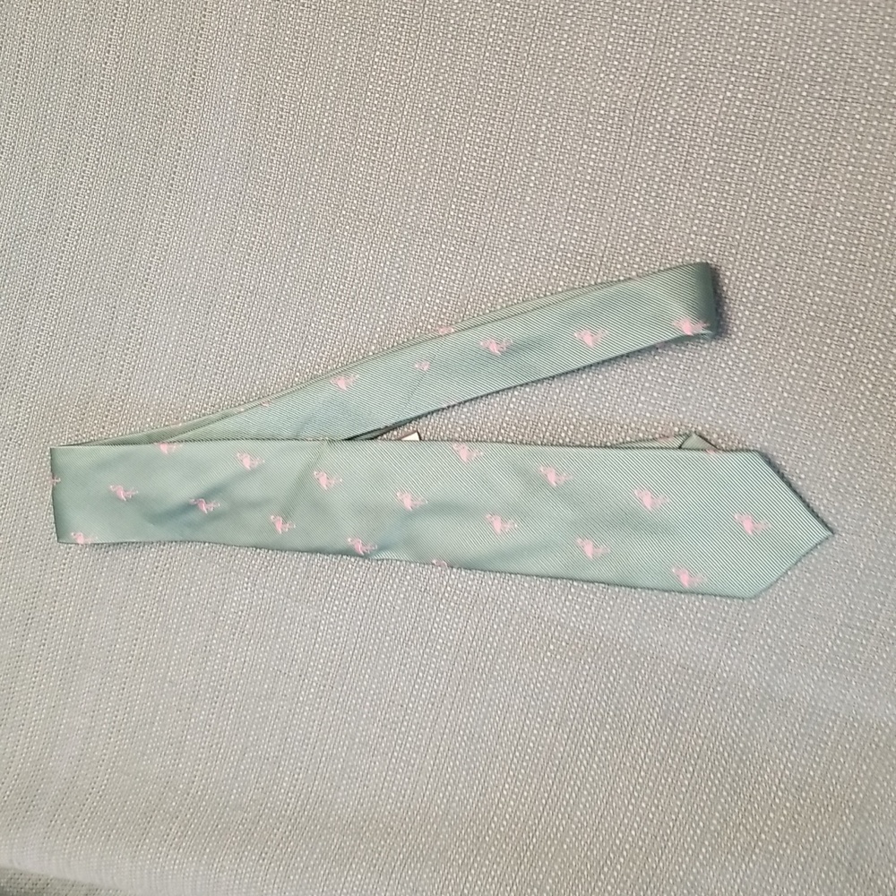 J. Crew green/pink flamingo silk tie